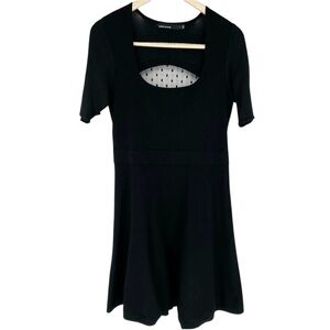 Karen Millen Short Sleeve Knit Dress polka dot mesh Cut Out LBD French Inspo‎